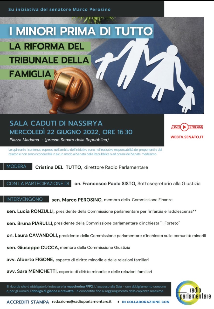 “I minori prima di tutto: la riforma del tribunale della famiglia”, il convegno in Senato